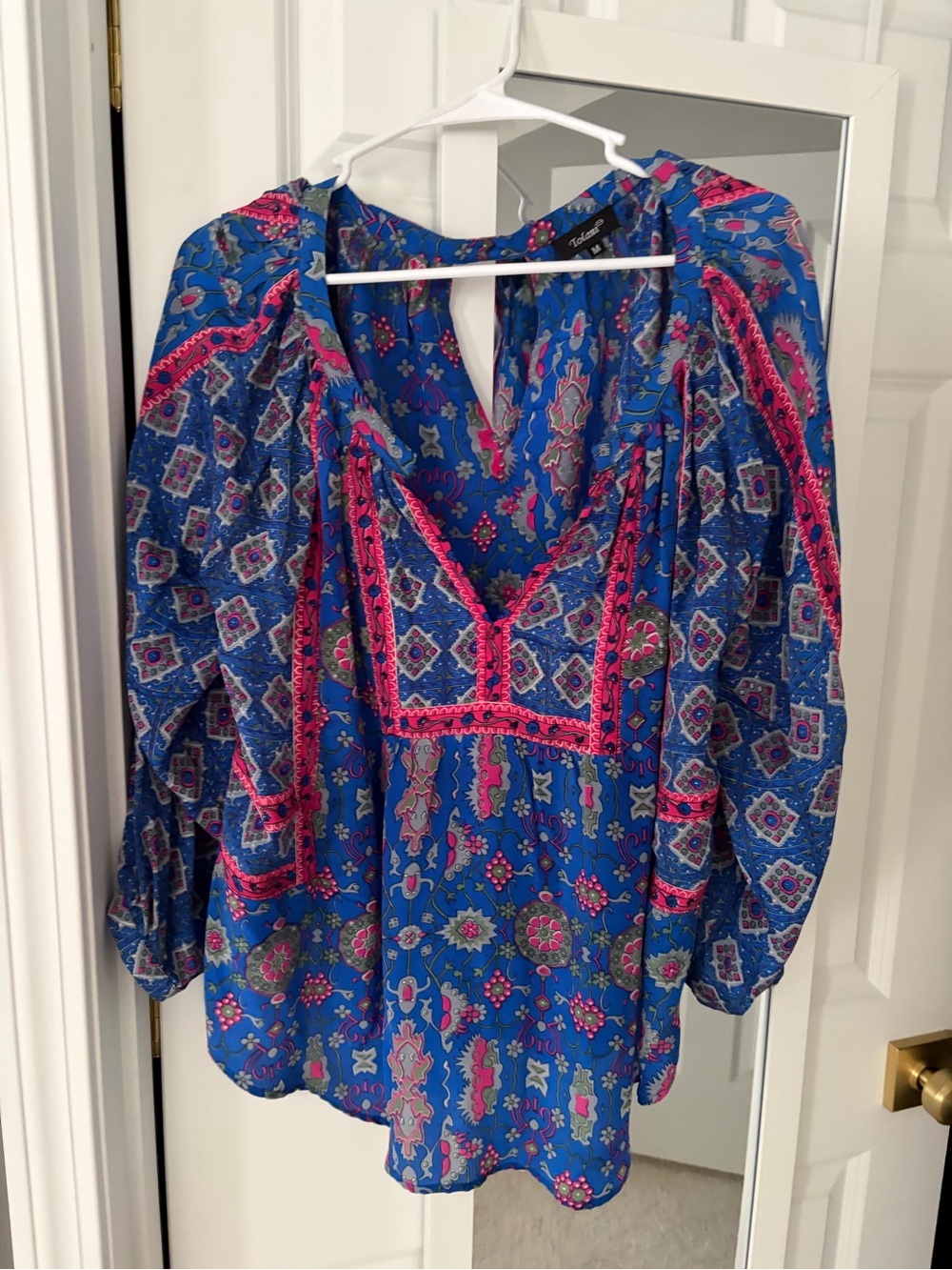 Tolani Blue Tunic with Bright Pink Trim